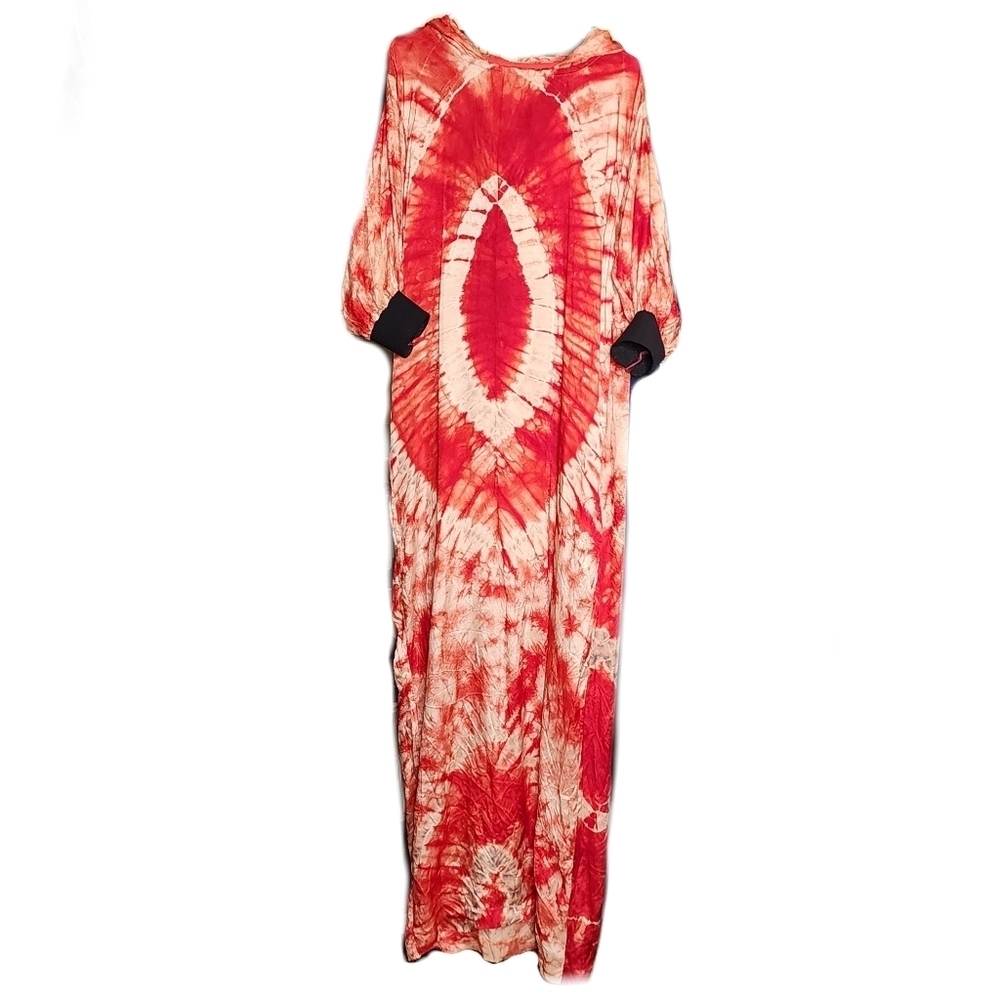 Silky tie dye handmade hooded maxi dress burnt orange with pockets!